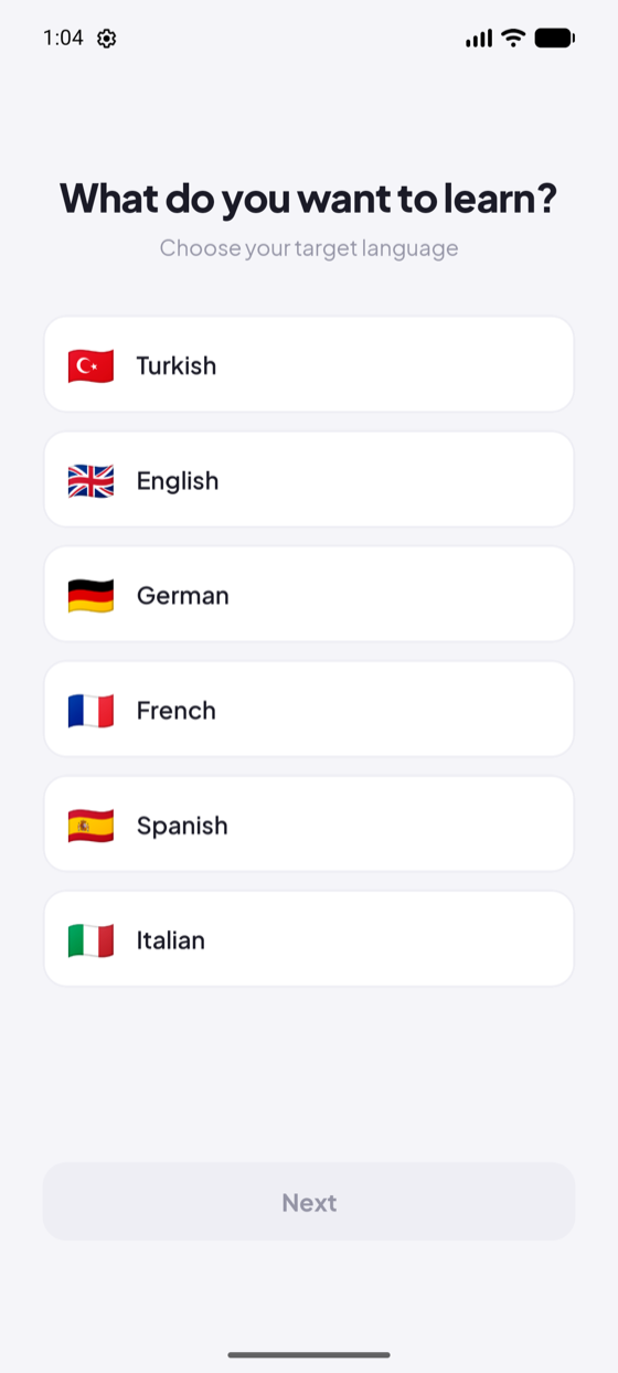 VocaFlip language selection