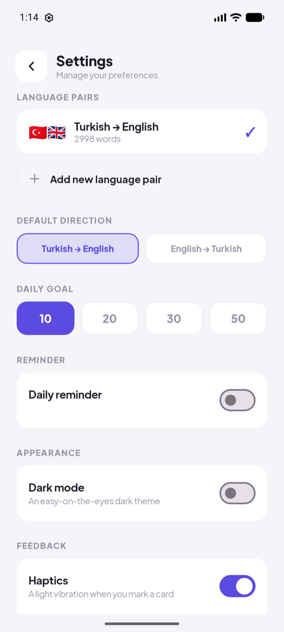 VocaFlip settings